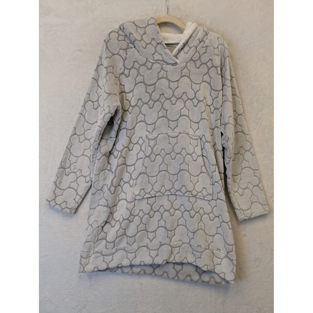 Disney Womens Gray Plush Hooded Lounger Sleepwear Mickey Mouse Pattern Medium‎